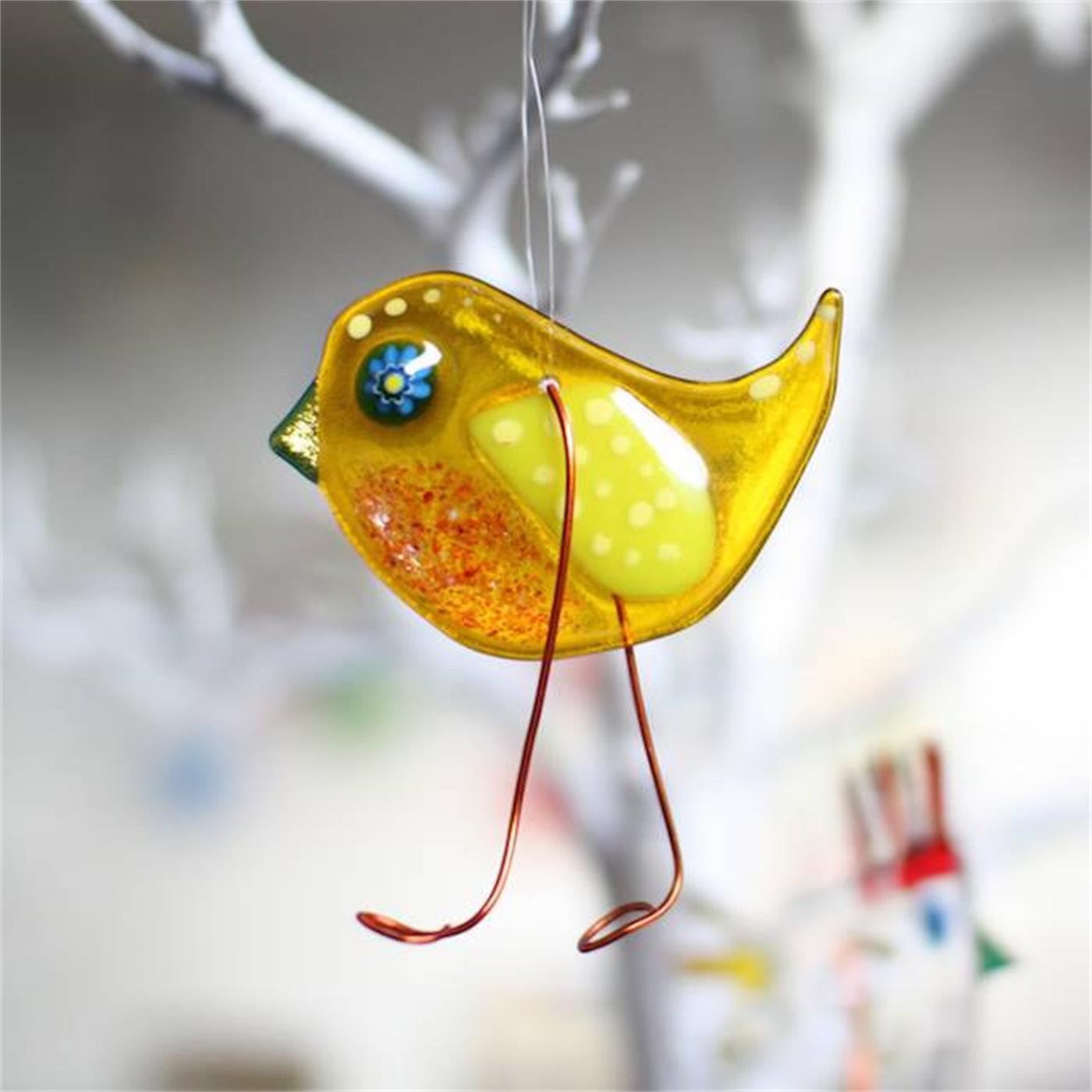Fused Glass Chick Bird Decoration Handmade Gift by Molten Wonky