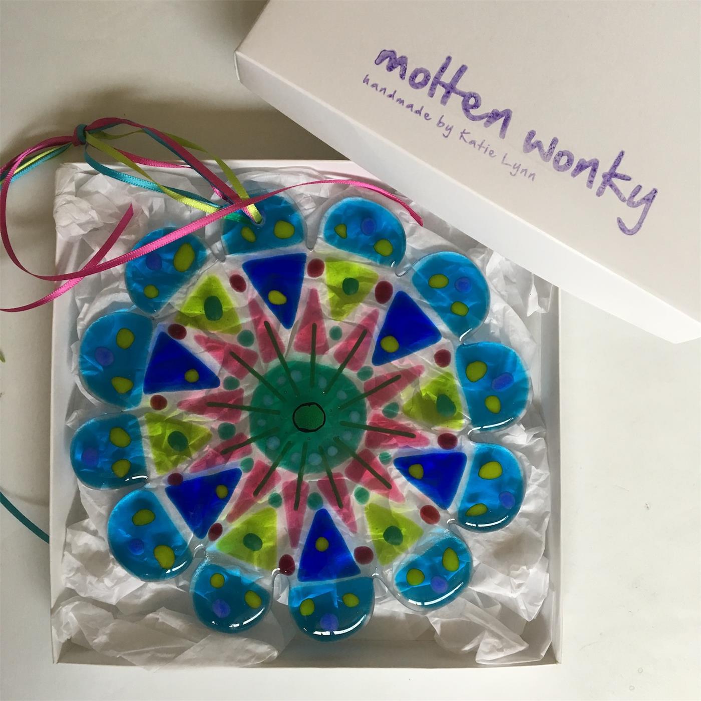 Mandala Fused Glass Hanging Decoration from molten wonky