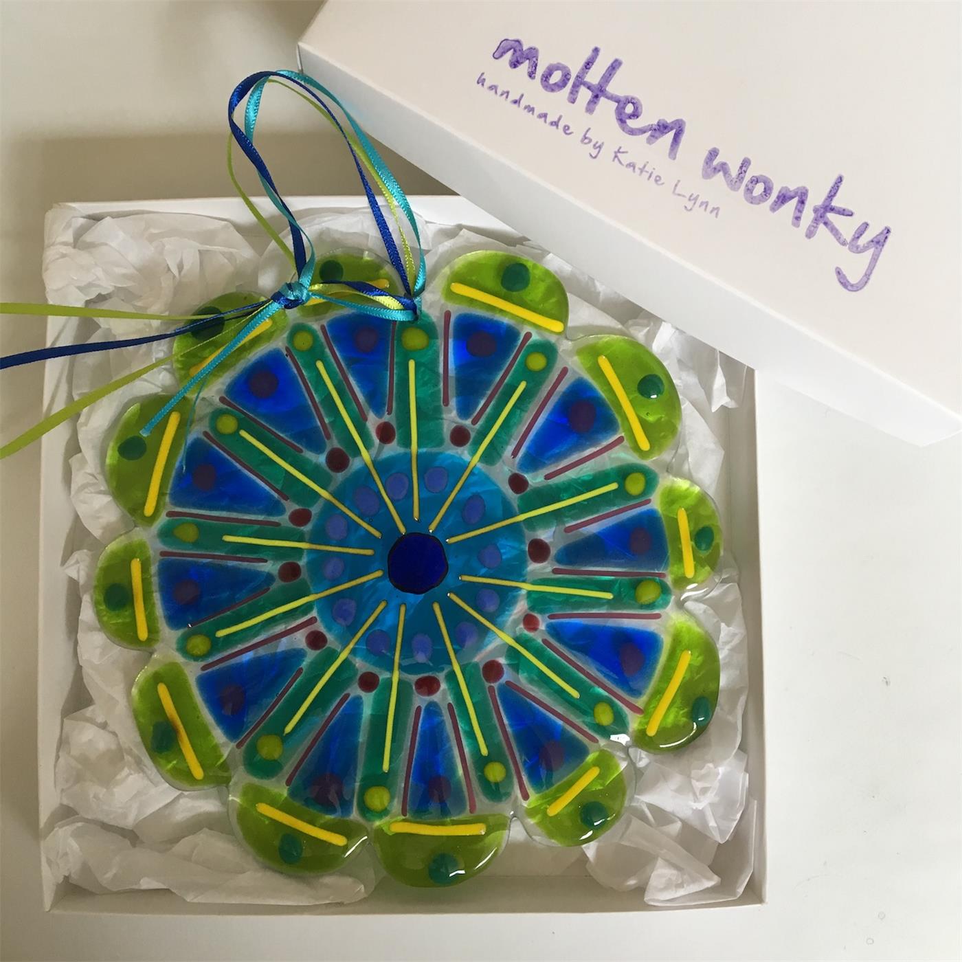 Mandala Fused Glass Hanging Decoration by molten wonky