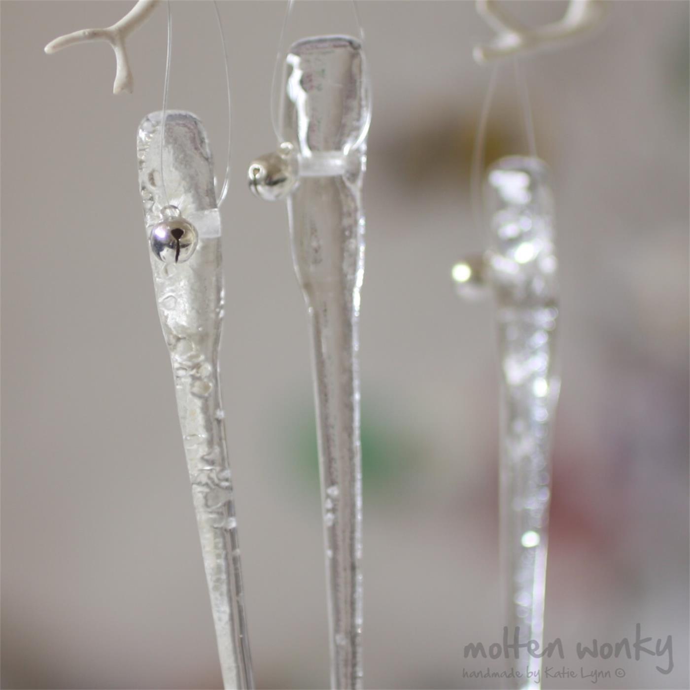 5 Handmade Fused Glass Icicles decoration Gift by Molten Wonky