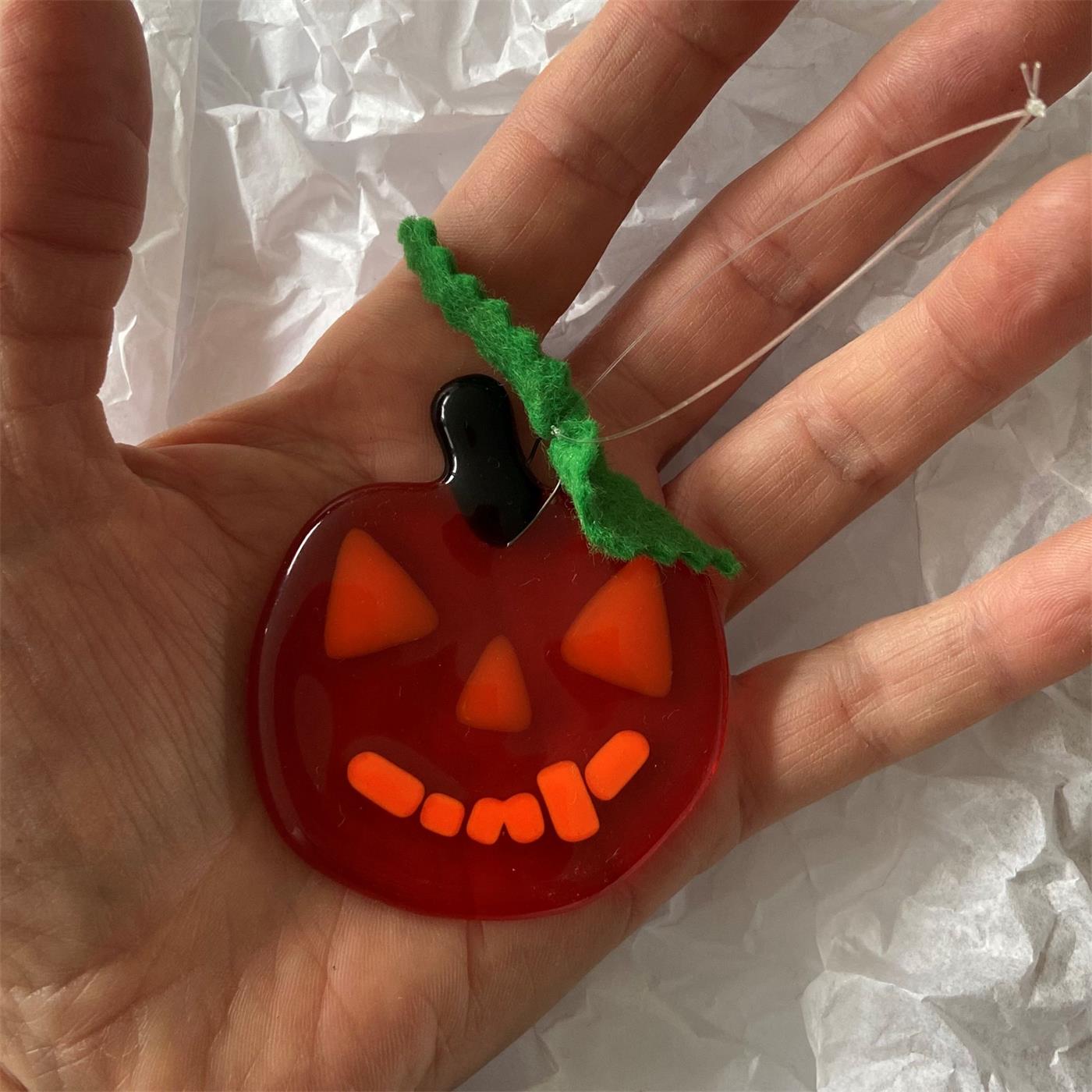 fab, funky, scary fused glass orange pumpkin