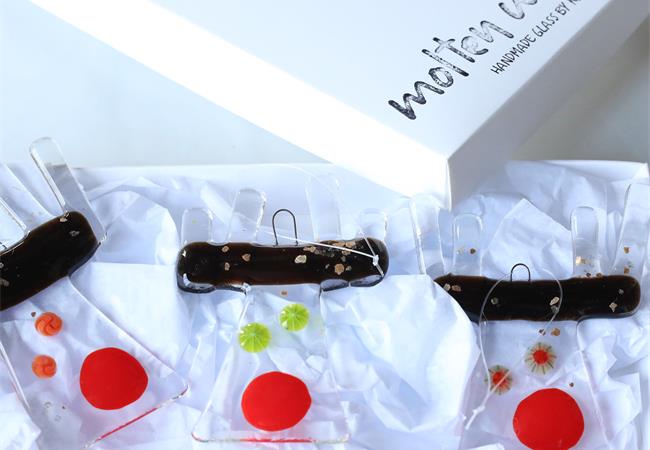 molten wonky fused glass decorations