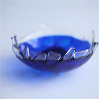 dark blue fun fraggley fused glass bowl