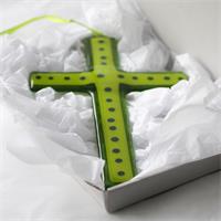 fused glass green giant crucifix cross
