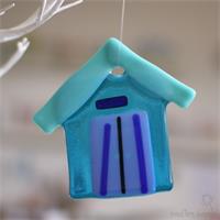blue fused glass beach hut 