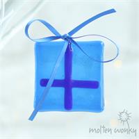 blue fused glass present 