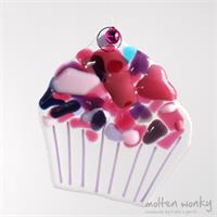 fused glass cupcake with crazy icing 