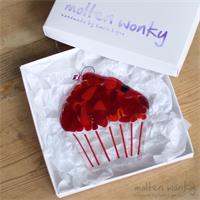 fused glass cupcake with crazy icing 