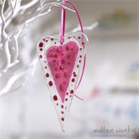 pink fused glass love heart decoration handmade by molten wonky
