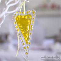 yellow fused glass love heart decoration handmade by molten wonky