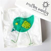 fused glass emerald bird chick decoration