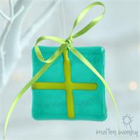 emerald green present fused glass