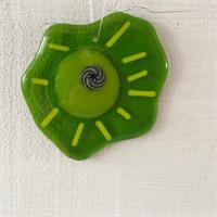 mini fused glass green bloom flower