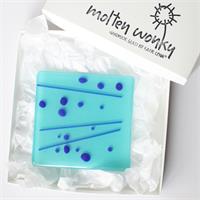 blue fused glass square coaster