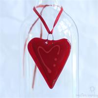 little red fused glass love heart hanging decoration made by molten wonky