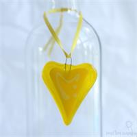 little yellow fused glass love heart hanging decoration made by molten wonky