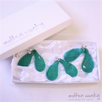 Mistletoe fused glass Christmas decoration with silver jingle bell berries
