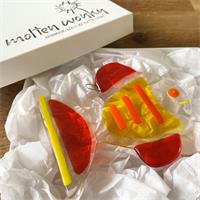 orange and yellow fused glass fish decoration 