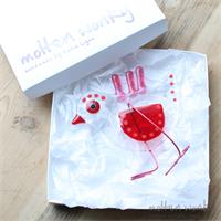 Red quirky Bird fused glass hanging decoration made by molten wonky