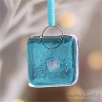 Square handmade fused glass nugget decoration 