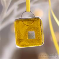 Square handmade fused glass nugget decoration 