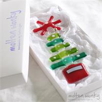 image of a multi coloured fused glass christmas tree