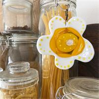 White & Yellow Fused Glass Bloom by molten wonky