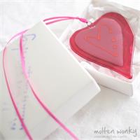 pink fused glass love heart decoration handmade by molten wonky