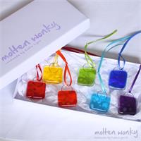 rainbow of square glass nuggets
