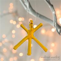 Yellow Transparent fused glass star hanging decoration made by molten wonky