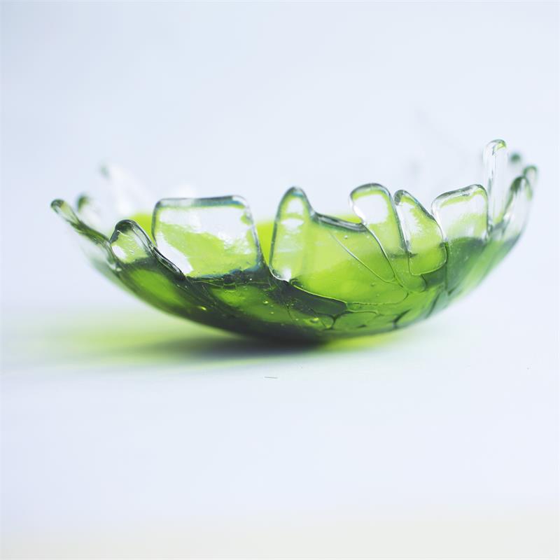 Fun lime green fused glass fraggley bowl 