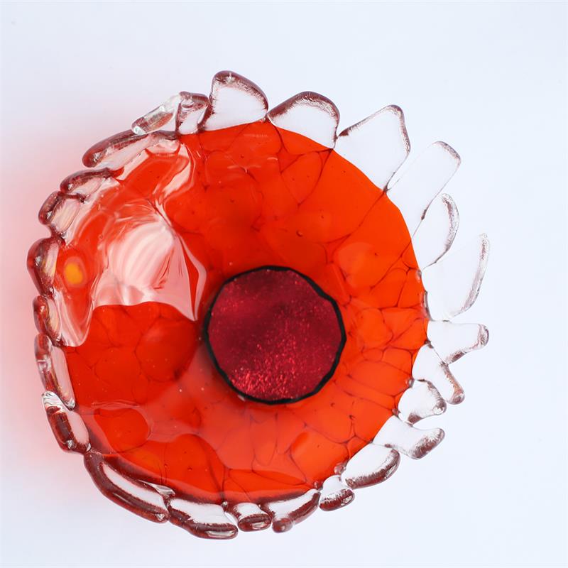 fun orange fraggley fused glass bowl 