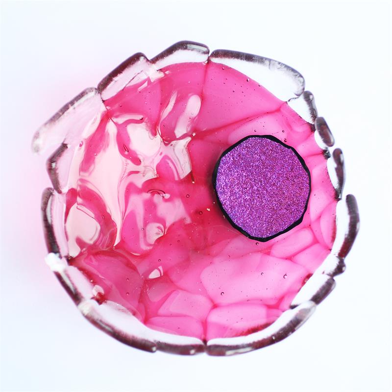 Fun Fraggley Pink fused glass bowl by molten wonky 