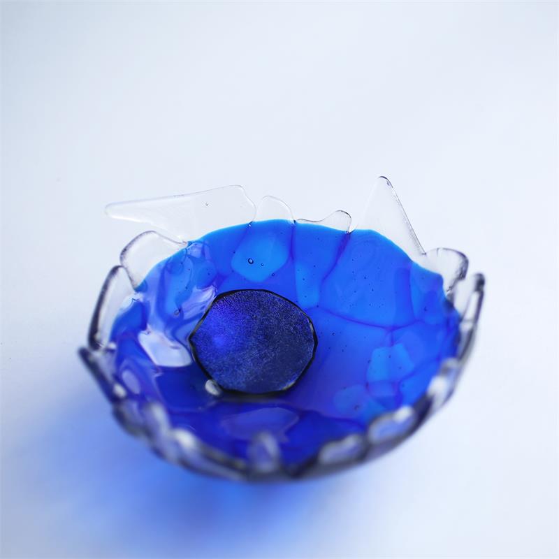 dark blue fun fraggley fused glass bowl