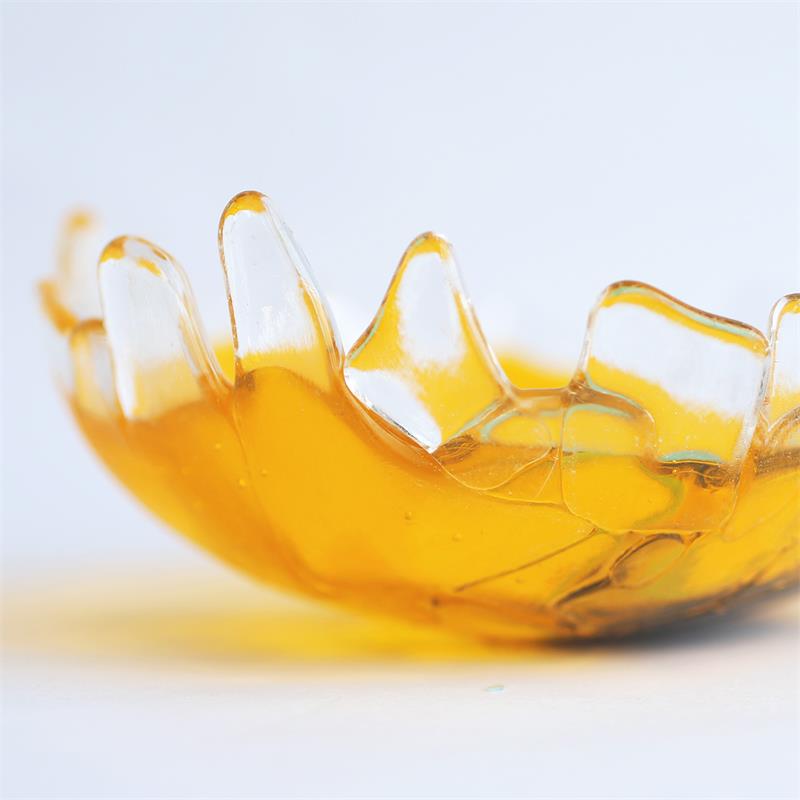 yellow fun fraggley fused glass bowl 