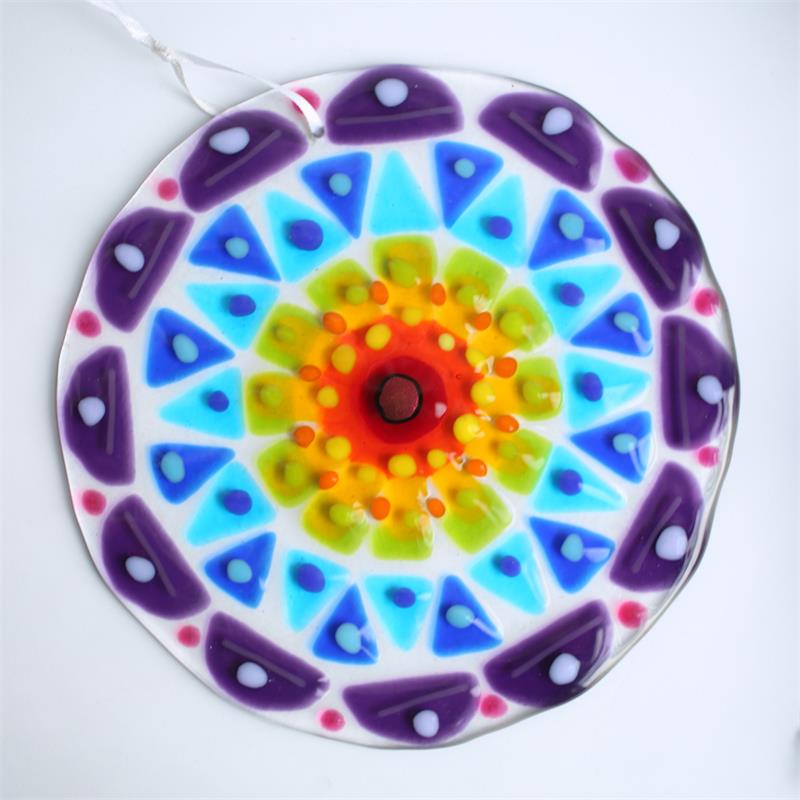 handmade fused glass rainbow mandala 