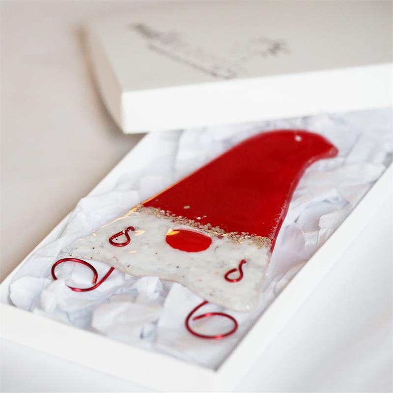 handmade fused glass red gonk decoration