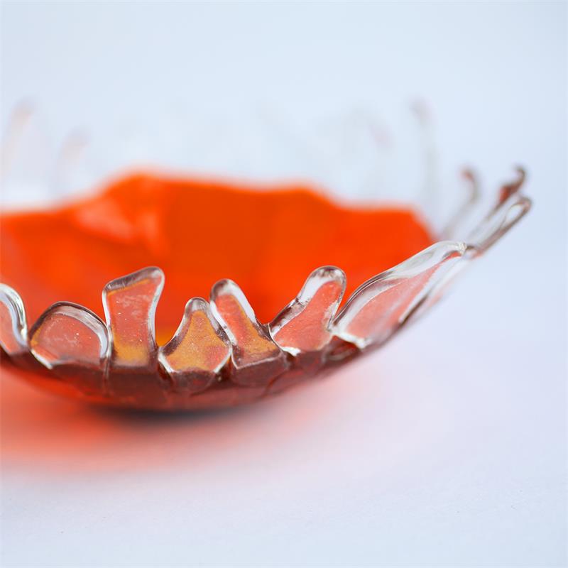 fun orange fraggley fused glass bowl 