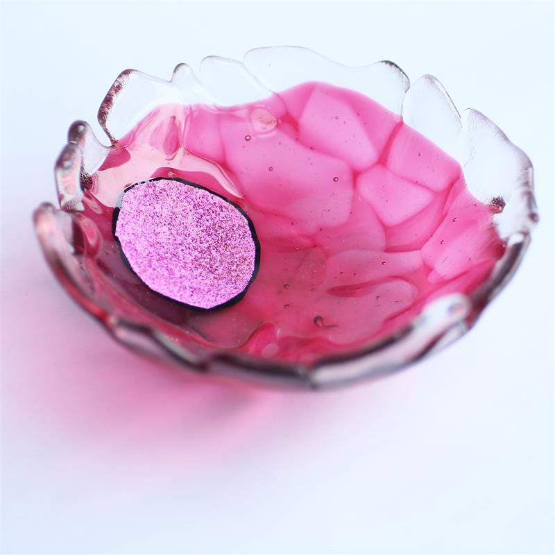 Fun Fraggley Pink fused glass bowl by molten wonky 