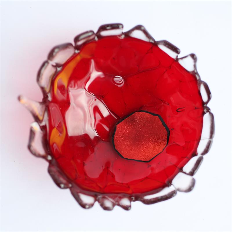 red fun fraggley fused glass bowl 