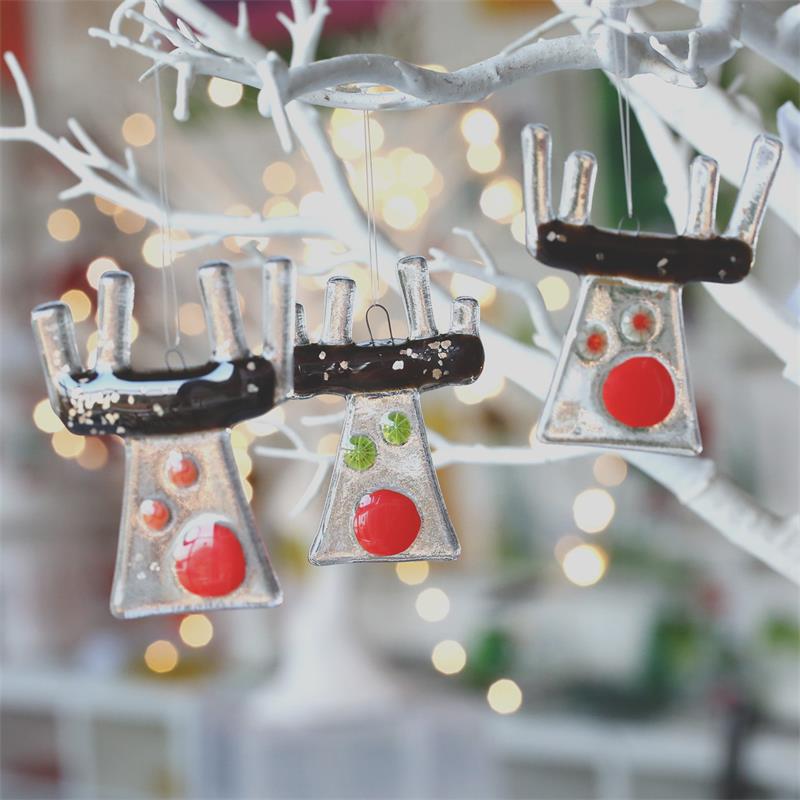 fused glass hanging Rudolf reindeer hanging decoration 