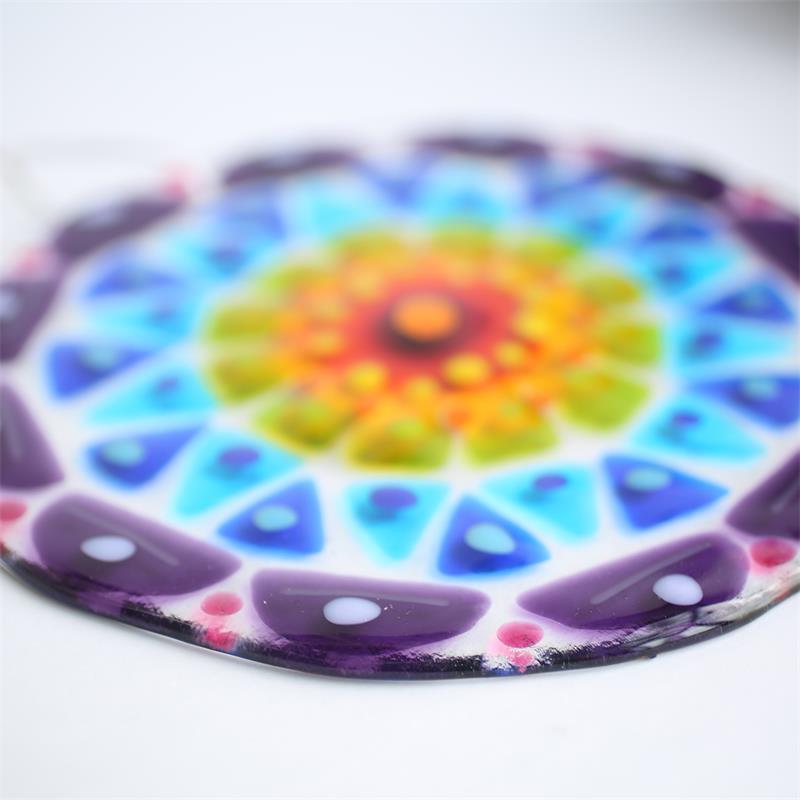 handmade fused glass rainbow mandala 
