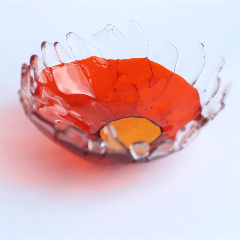 fun orange fraggley fused glass bowl 