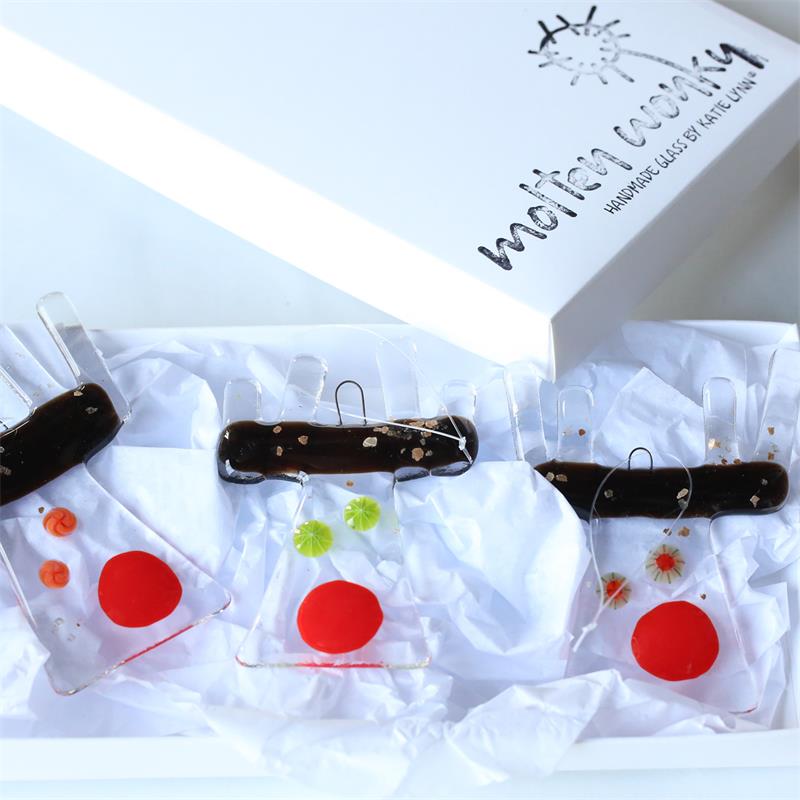 fused glass hanging Rudolf reindeer hanging decoration 