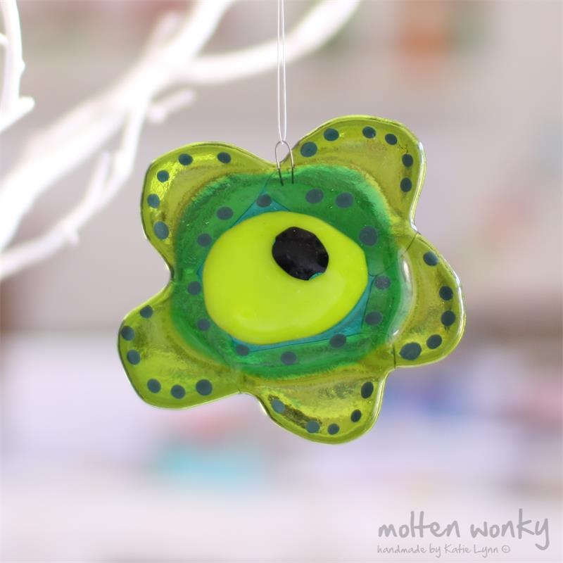fused glass green bloom flower