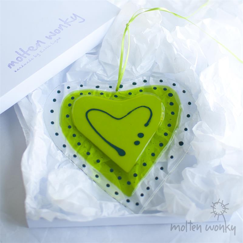Giant handmade fused glass love heart 