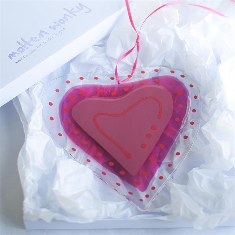 Big pink fused glass love heart