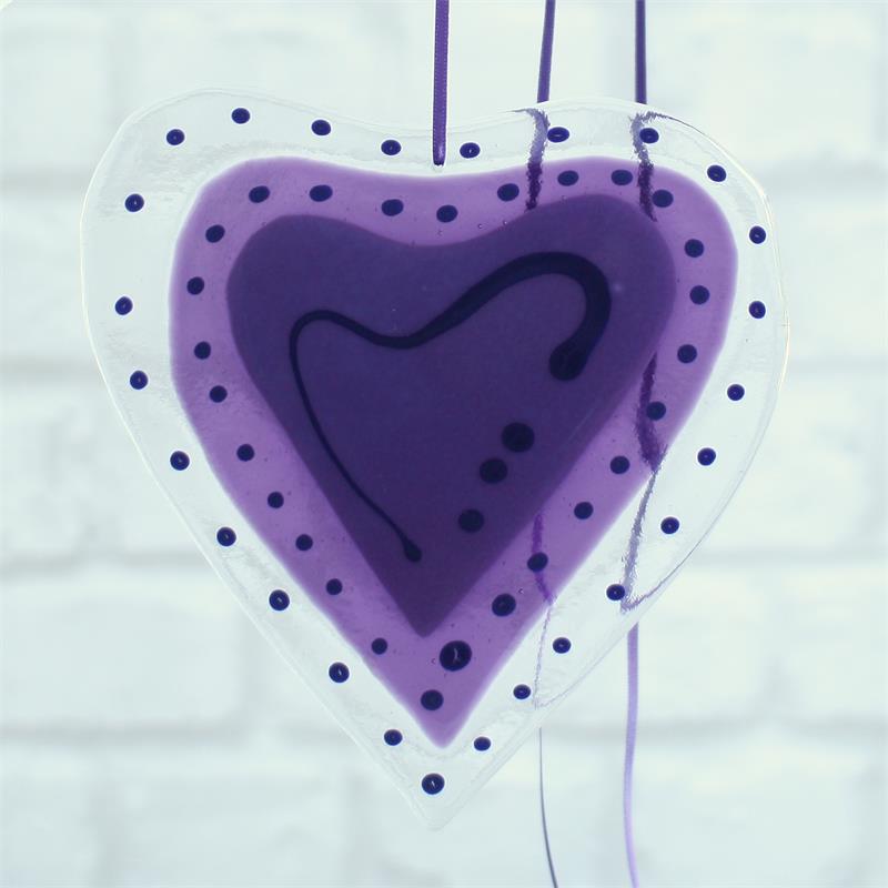 Big purple fused glass love heart 