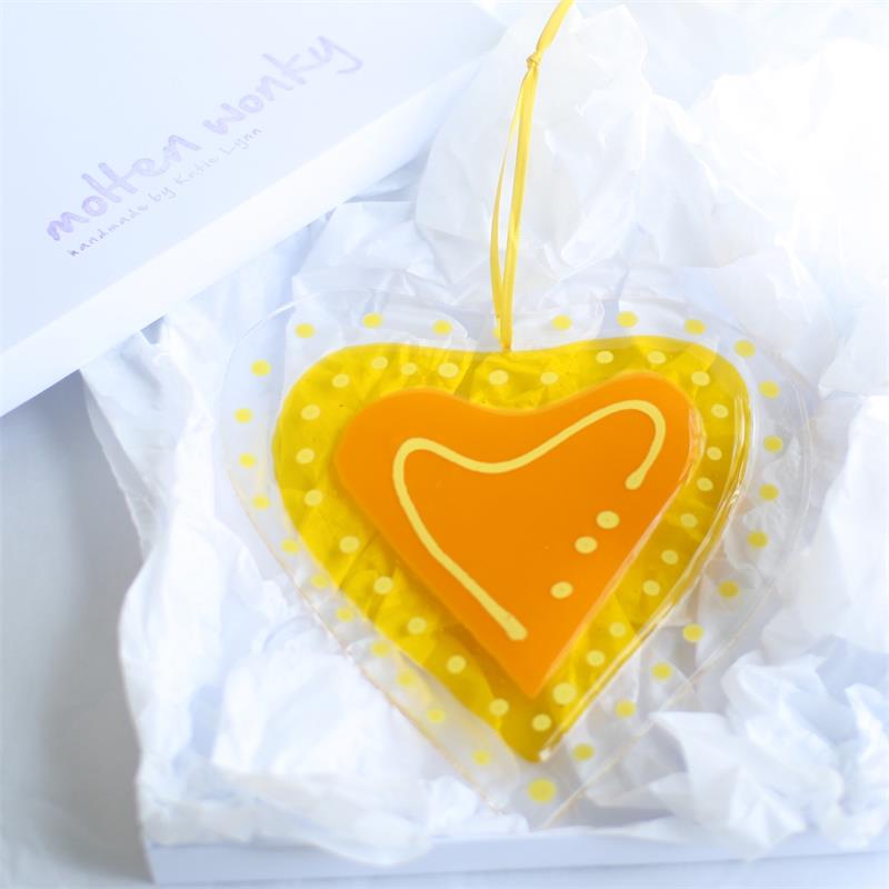 Giant handmade fused glass love heart 