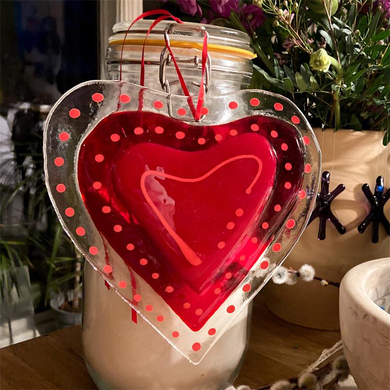 big red love heart fused glass decoration 